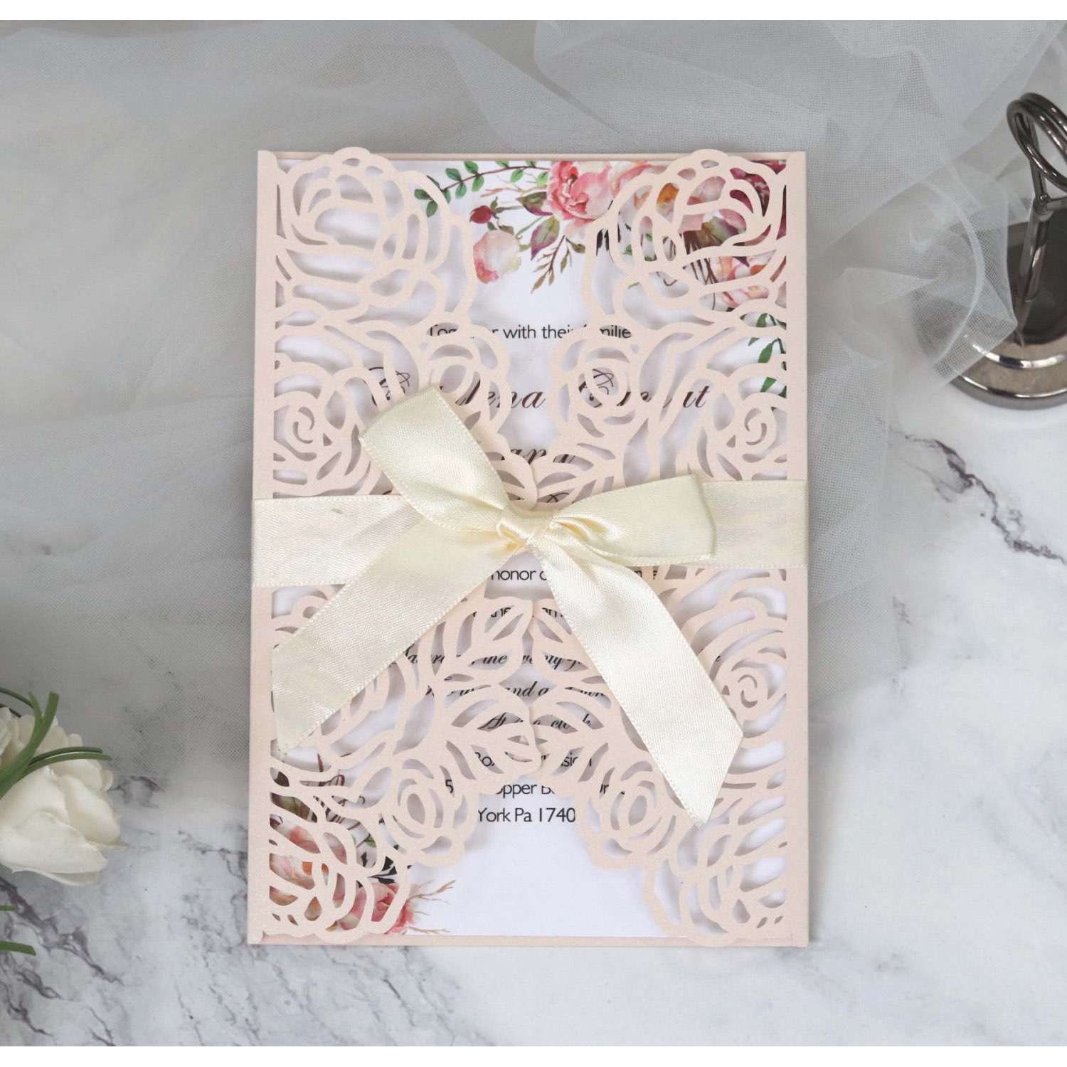 Rose Pattern Invitation Card Lace Laser Cut Wedding Invitation
